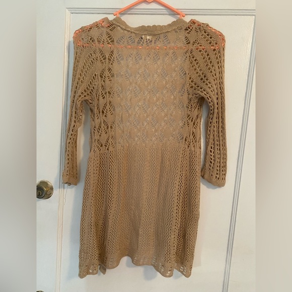 Tan Long Knit Button Up Sweater, Size Small - Picture 2 of 2